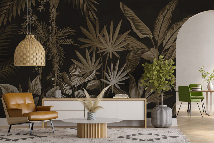 Papier peint avec des plantes et des feuilles