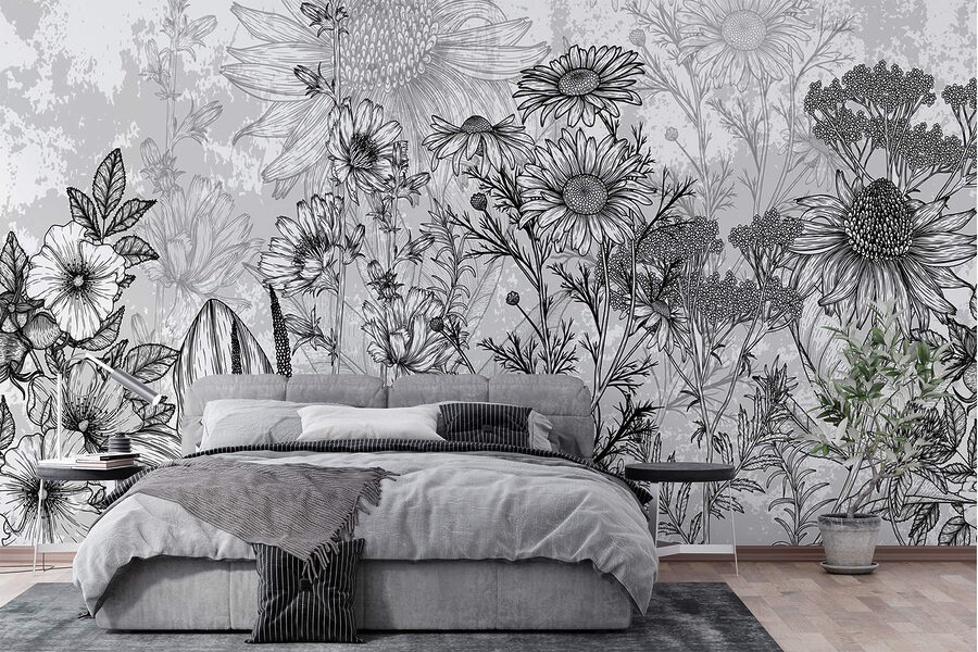 Image de fleurs en noir et blanc