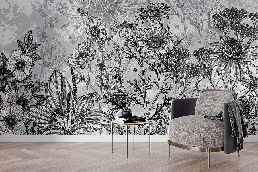 Image de fleurs en noir et blanc