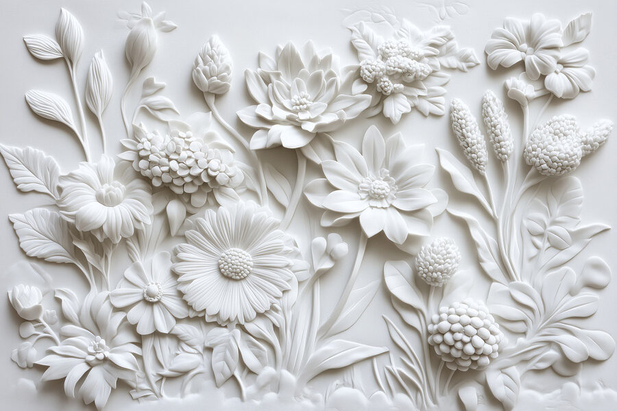 Papier peint Sculpture de fleurs blanches sur une surface blanche – Image 6