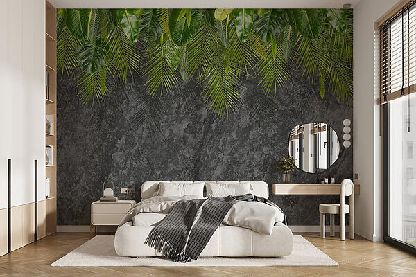 Groupe de feuilles vertes sur fond gris Groupe de feuilles vertes sur fond gris