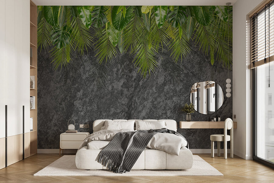 Groupe de feuilles vertes sur fond gris