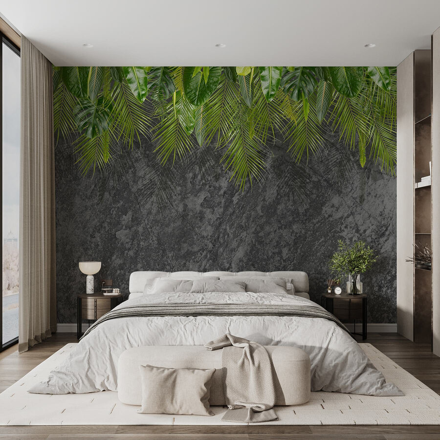 Groupe de feuilles vertes sur fond gris