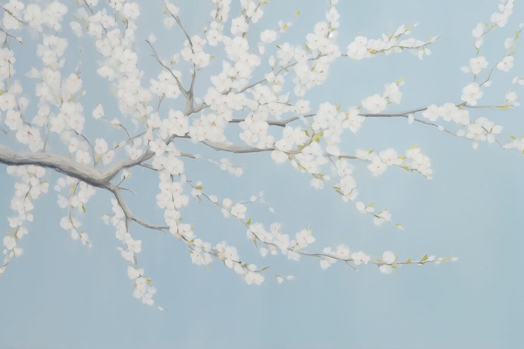 Peinture d'un arbre avec des fleurs blanches Peinture d'un arbre avec des fleurs blanches