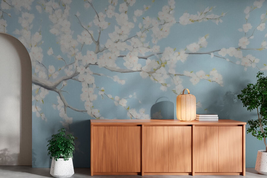 Peinture d'un arbre avec des fleurs blanches Peinture d'un arbre avec des fleurs blanches