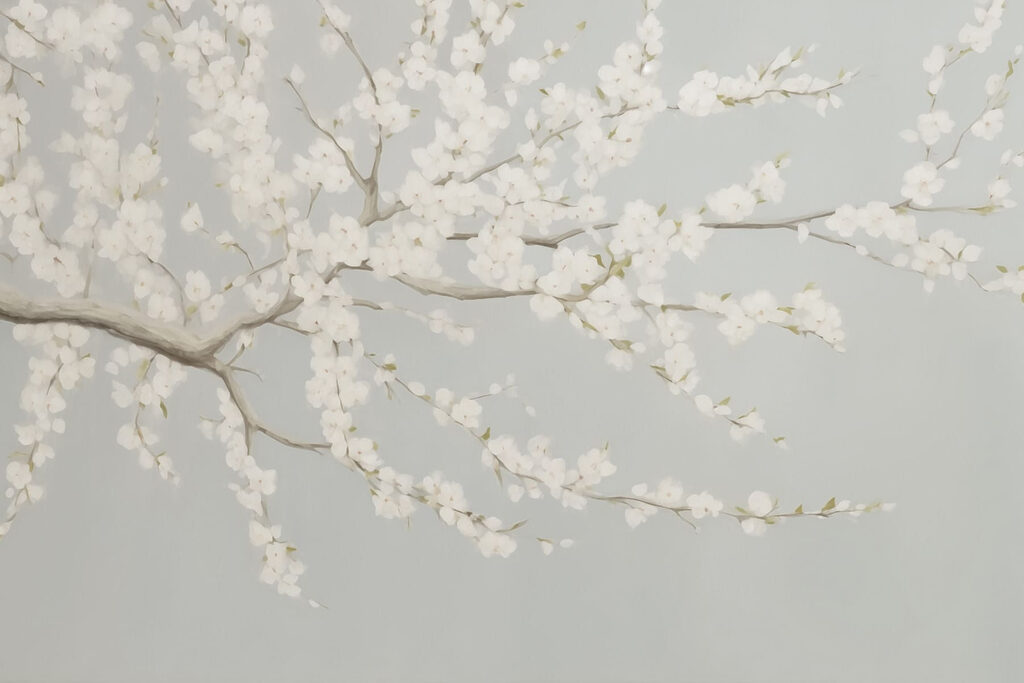 Peinture d'un arbre avec des fleurs blanches Peinture d'un arbre avec des fleurs blanches