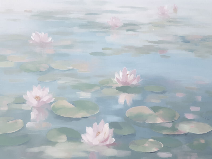 Eau avec nénuphars et fleurs roses Eau avec nénuphars et fleurs roses