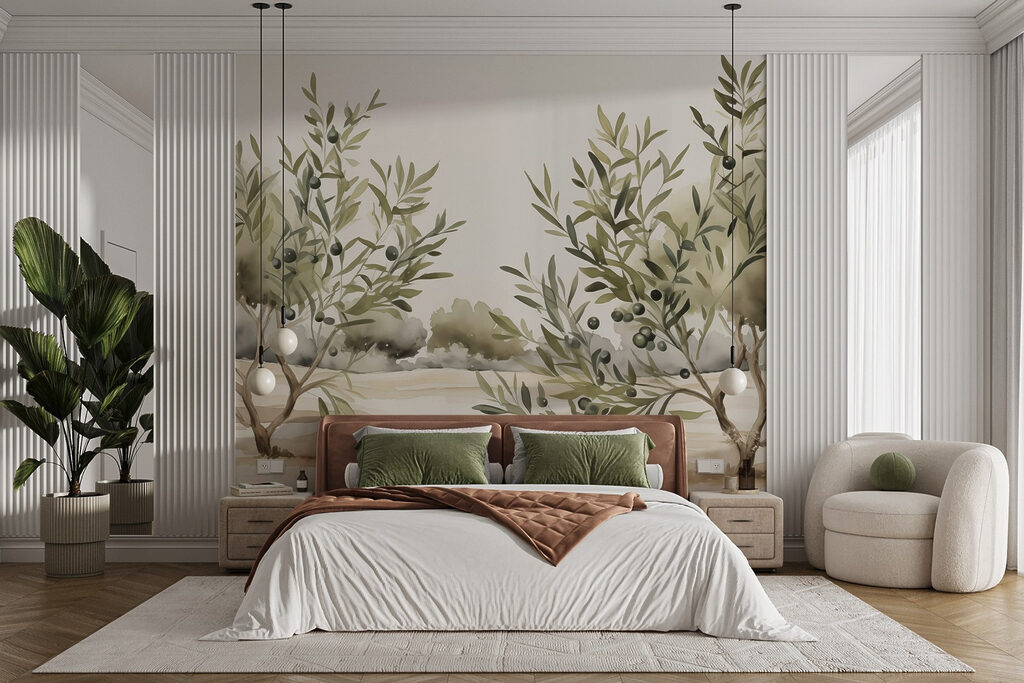 Painting of trees with black berries