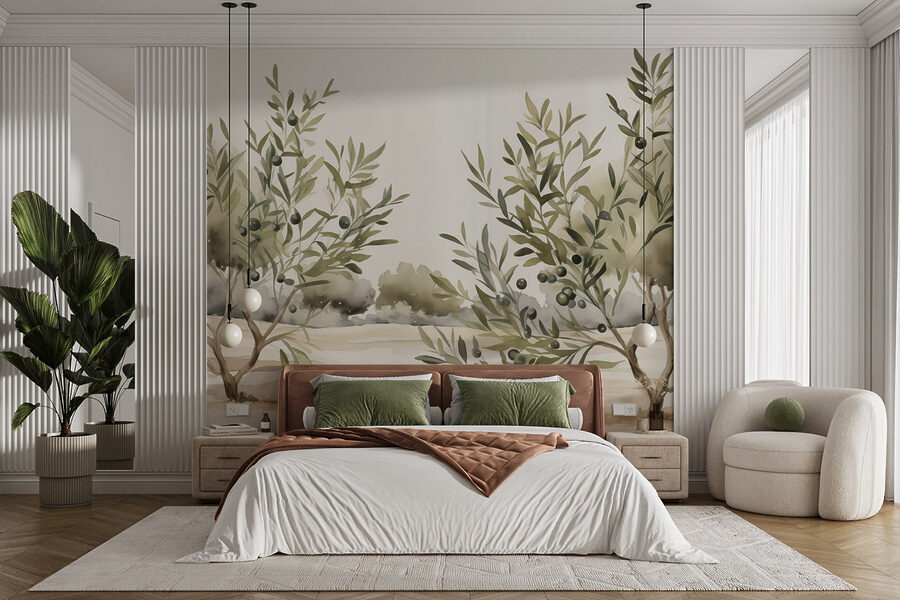 Peinture d'arbres aux baies noires