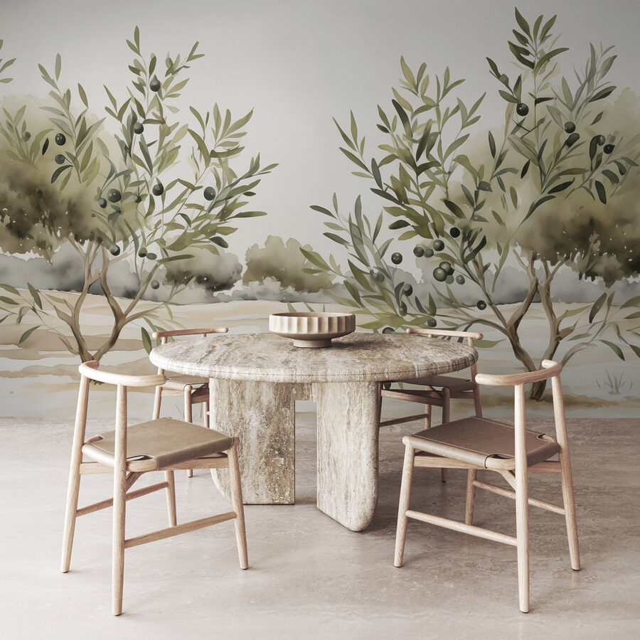 Peinture d'arbres aux baies noires