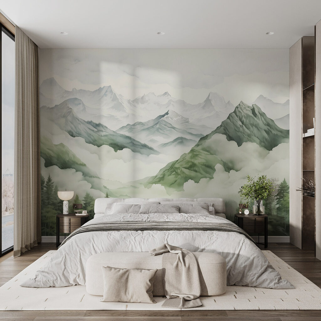 Painting of mountains and trees Painting of mountains and trees