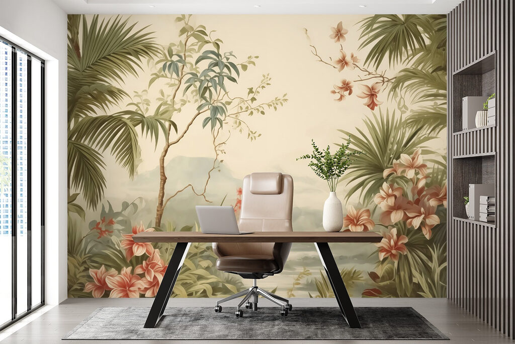 Wallpaper with flowers and trees Wallpaper with flowers and trees