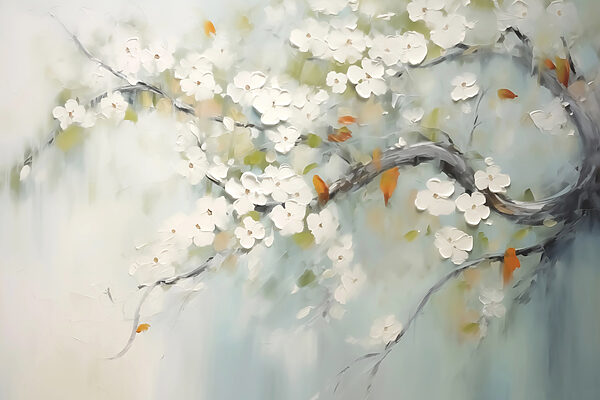 Peinture d'une branche d'arbre avec des fleurs blanches Peinture d'une branche d'arbre avec des fleurs blanches
