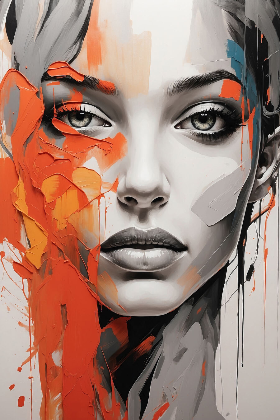 Peinture d'une femme avec de la peinture orange sur le visage Peinture d'une femme avec de la peinture orange sur le visage