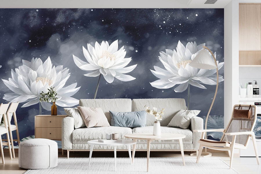 Groupe de fleurs blanches avec des feuilles vertes