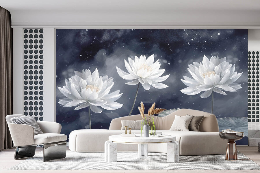 Groupe de fleurs blanches avec des feuilles vertes