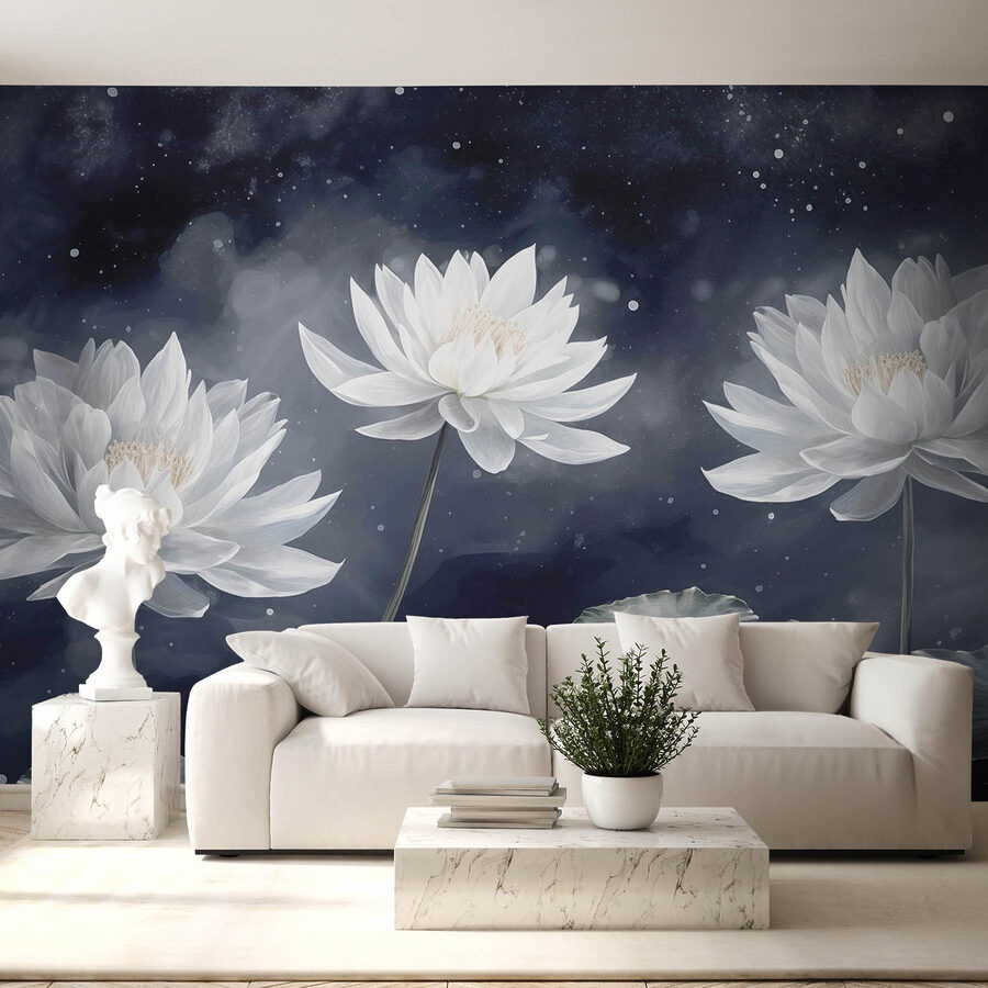 Groupe de fleurs blanches avec des feuilles vertes