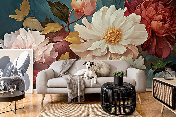 Papier peint Des fleurs colorées dans un décor serein (UGS : w02597) Papier peint Papier peint Des fleurs colorées dans un décor serein (UGS : w02597)