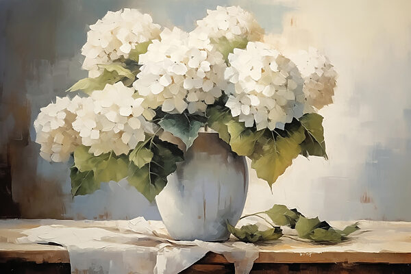 Peinture de fleurs blanches dans un vase Peinture de fleurs blanches dans un vase