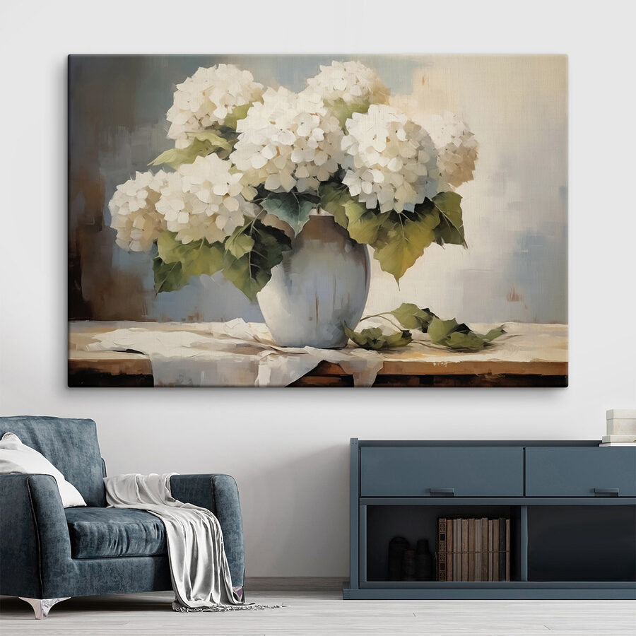 Peinture de fleurs blanches dans un vase Peinture de fleurs blanches dans un vase