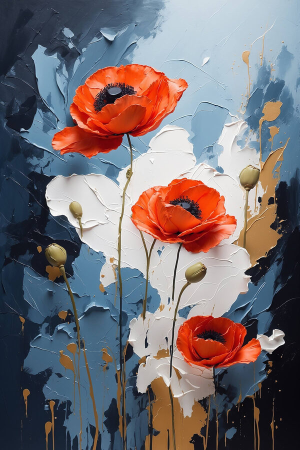 Peinture de fleurs sur fond bleu et blanc Peinture de fleurs sur fond bleu et blanc
