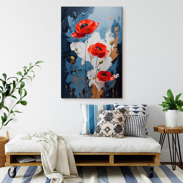 Peinture de fleurs sur fond bleu et blanc Peinture de fleurs sur fond bleu et blanc