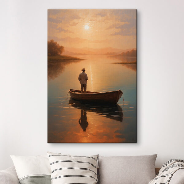 Homme debout dans un bateau sur un lac Homme debout dans un bateau sur un lac