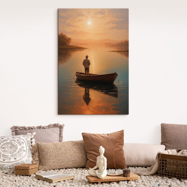 Homme debout dans un bateau sur un lac Homme debout dans un bateau sur un lac