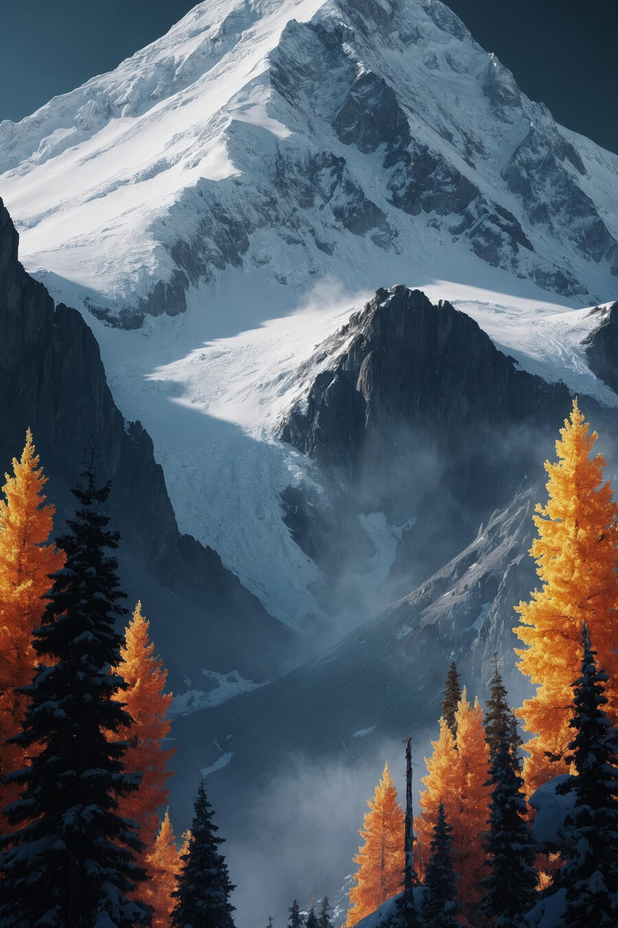 Montagne enneigée avec arbres et neige