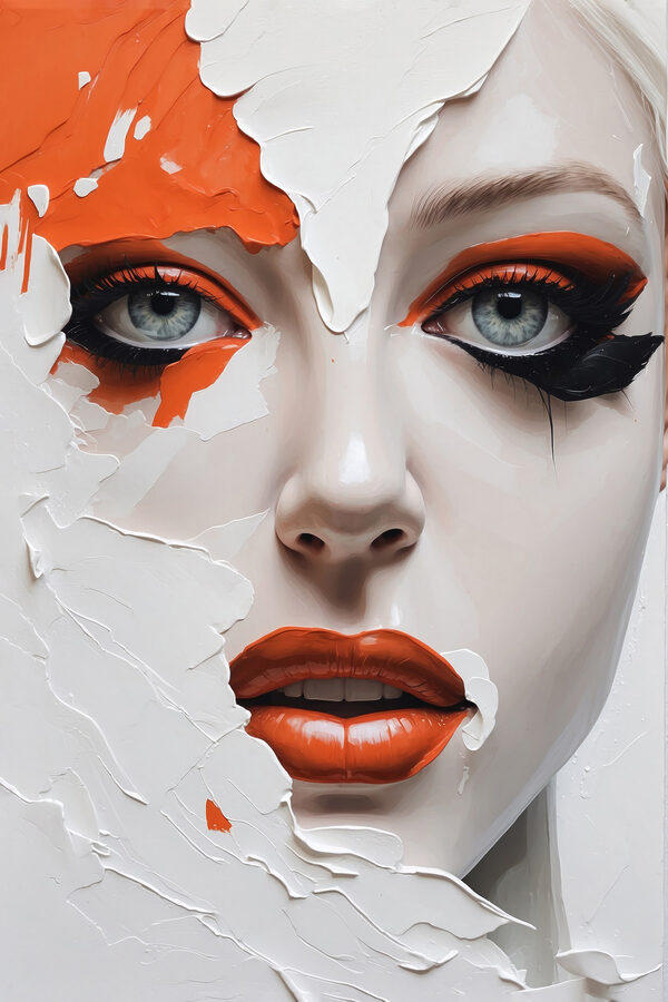 Femme maquillée en orange et noir Femme maquillée en orange et noir
