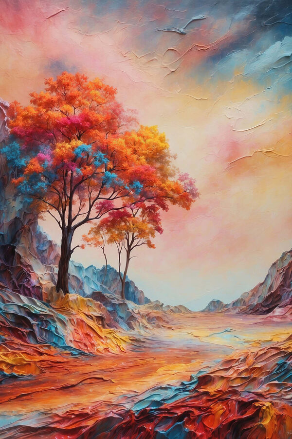 Peinture d'un arbre aux feuilles colorées Peinture d'un arbre aux feuilles colorées