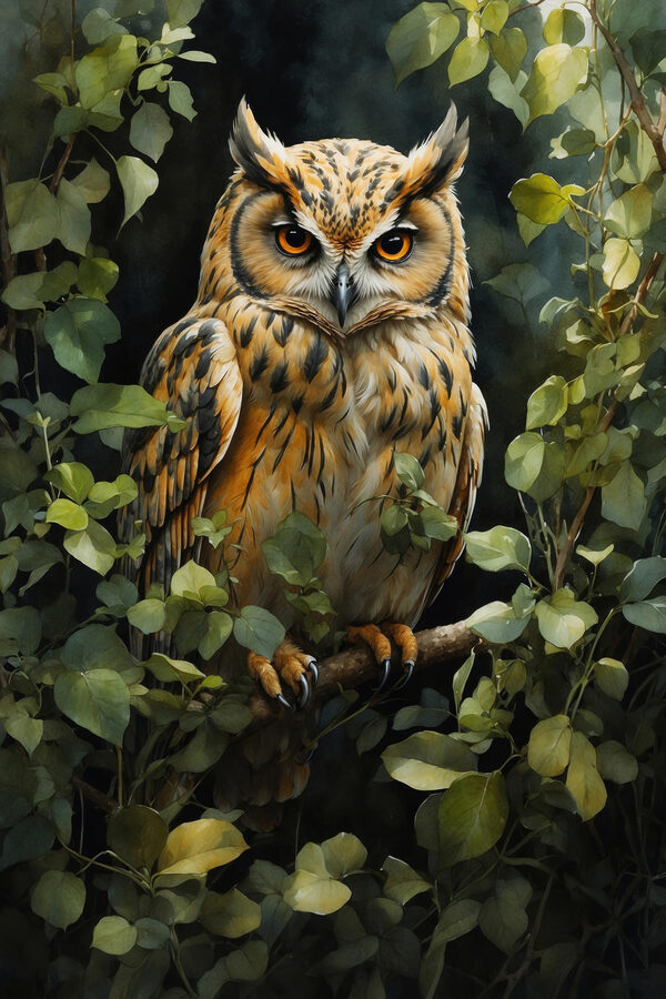 Une chouette assise sur une branche Une chouette assise sur une branche