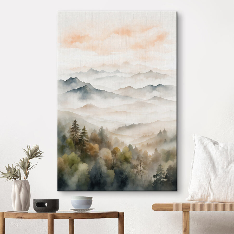 Aquarelle de montagnes et d'arbres