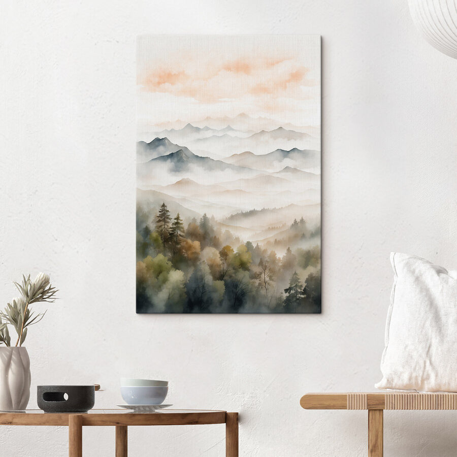 Aquarelle de montagnes et d'arbres