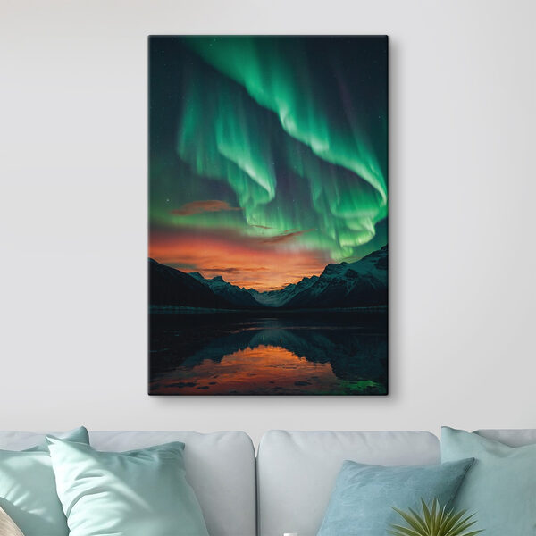 Green lights in the sky over mountains Green lights in the sky over mountains