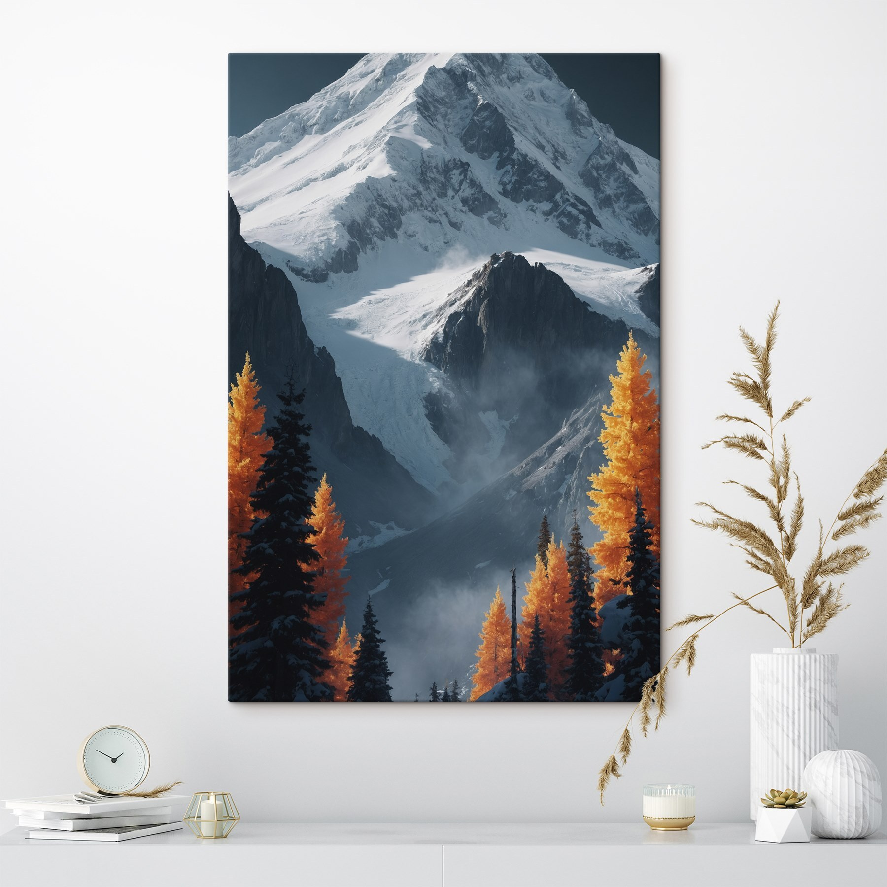 Snowy mountain with trees and snow