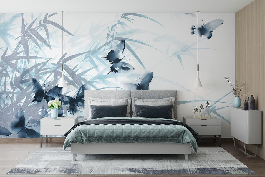 Papillons sur fond blanc