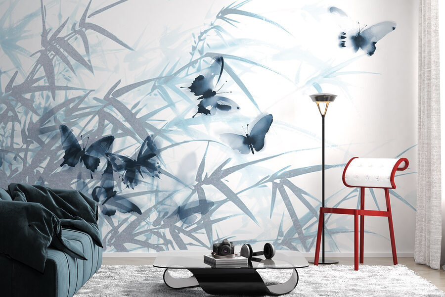 Papillons sur fond blanc