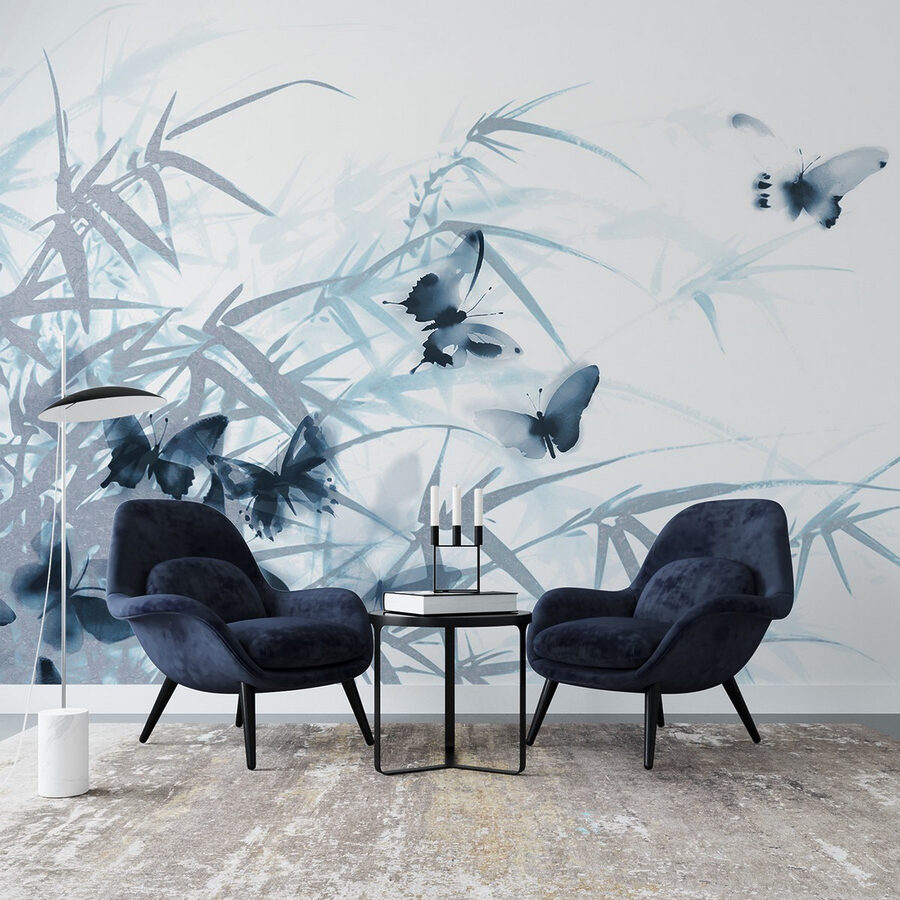 Papillons sur fond blanc