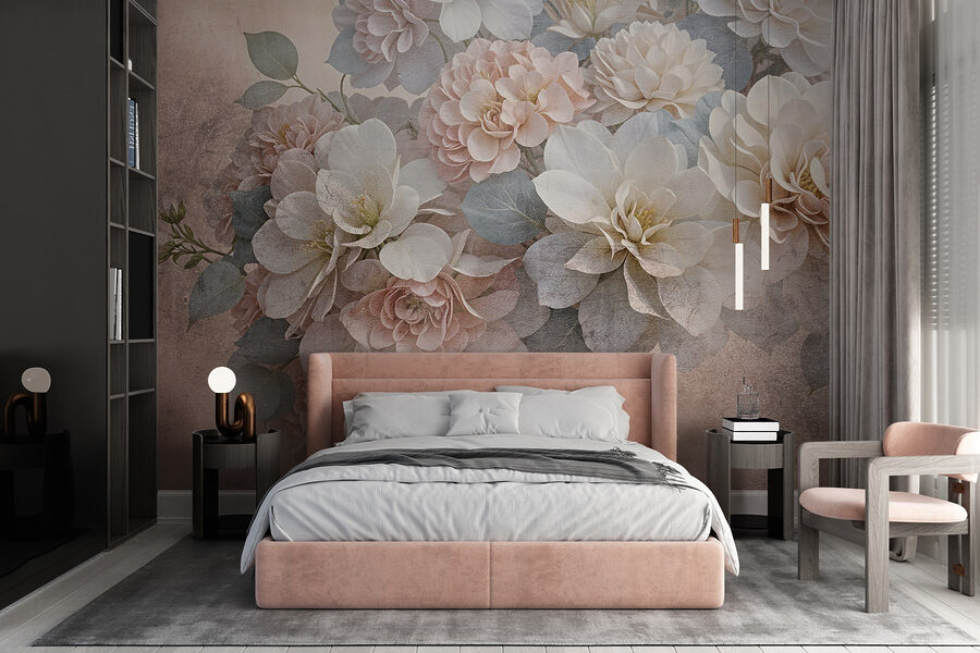 Groupe de fleurs blanches et roses