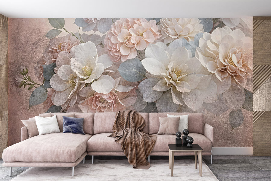 Groupe de fleurs blanches et roses
