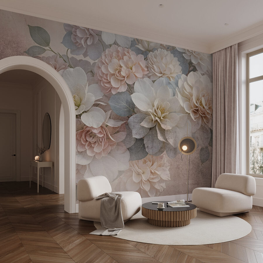 Groupe de fleurs blanches et roses