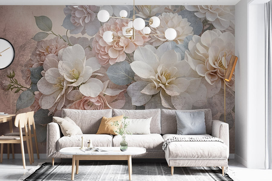 Groupe de fleurs blanches et roses