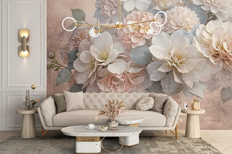 Groupe de fleurs blanches et roses