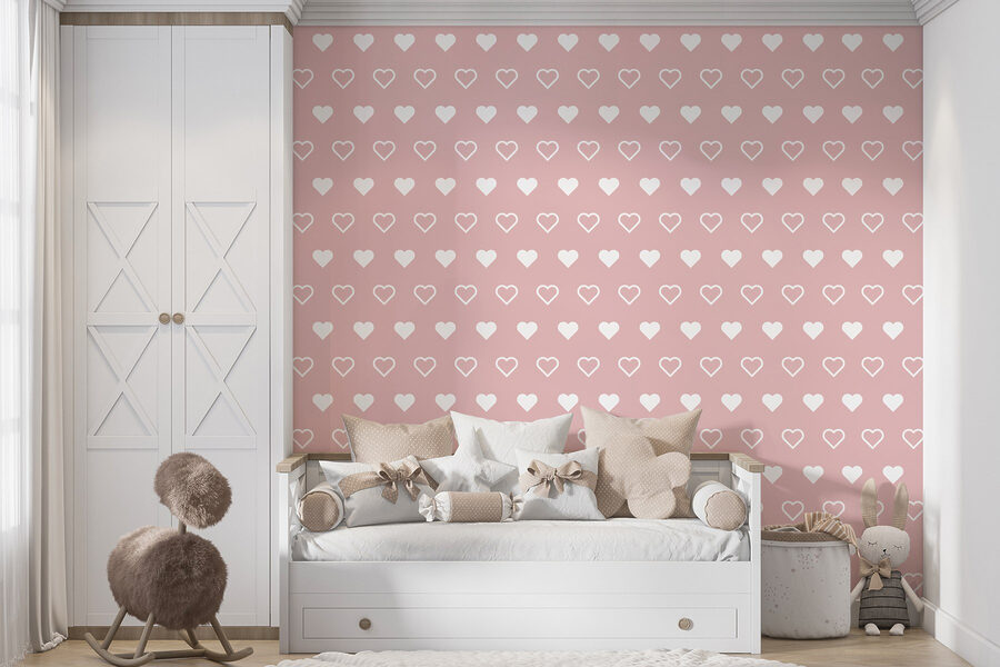Motif de cœurs blancs sur fond rose