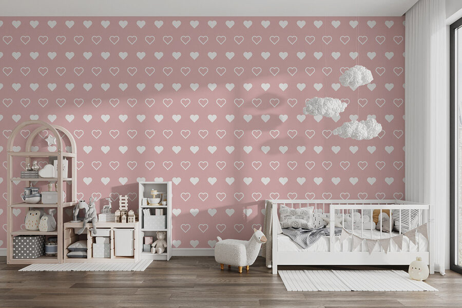 Motif de cœurs blancs sur fond rose