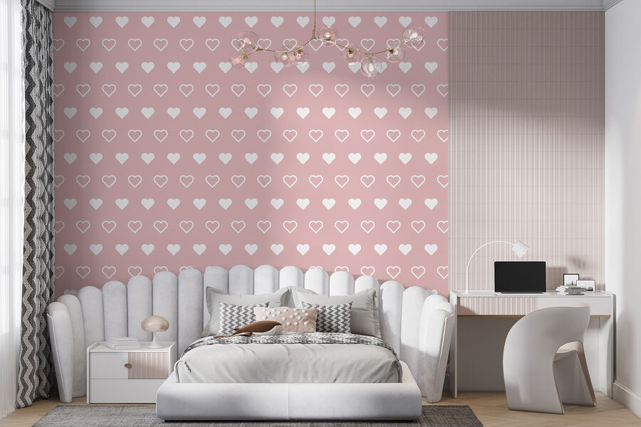 Motif de cœurs blancs sur fond rose