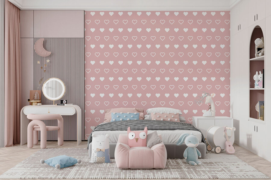 Motif de cœurs blancs sur fond rose
