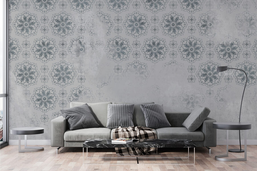 Papier peint gris et blanc à motifs