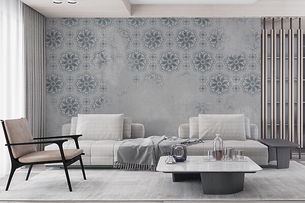 Papier peint gris et blanc à motifs Papier peint gris et blanc à motifs